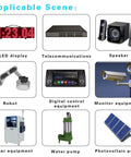 Various electronics like LED display, speaker, and water pump illustrating applications for a 12V To 24V DC Boost Converter 240W 10A Waterproof Fuse Protected Regulator Module Upgrade For Golf Cart Club Car LED Strip Lights And Other 12V Battery Electronics.