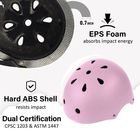 Dimensional view of Pink Multi Sport Adult Helmet Lightweight Adjustable Protective Gear with ABS shell and EPS foam
