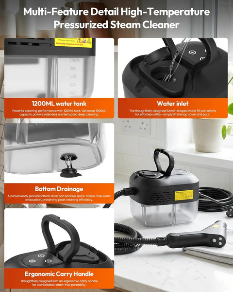 Ultra Powerful 2500W Handheld Steam Cleaner Fast Heat Up In Just 15 Seconds High Pressure 4.5 Bar Hot Steamer for deep cleaning features.