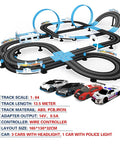 High Speed Slot Car Track Set With Dual Lanes, Four Officially Licensed Cars, Two Hand Controllers, Full Track Pieces, And Lap Counter