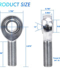 Beefy 3/4-16 Chromoly Heim Joints Kit With 5/8 Bore Left And Right Hand Threads Includes Jam Nuts Heat Treated And Hard Chrome Plated For Tough Auto Builds And Off Road Projects. size diagram with 5/8 bore