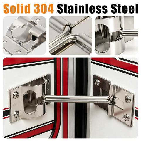 Heavy Duty 4 Inch RV Door Holder 304 Stainless Steel Camper Door Stop with mounting hardware close-up view