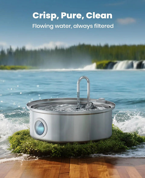 7L Stainless Steel Dog Water Fountain With Visual Water Level Ultra Quiet Pump Five Stage Filtration Ideal For Large And Medium Dogs