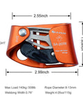 Upgraded Foot Ascender For Rope 8-13mm Right Foot 4kN Load Orange Beast Rock Climbing Gear with dimensions and specs visible