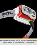 Swift RL Rechargeable Headlamp With Reactive Lighting Technology, 900 Lumens, Blue, showing close-up of charging cable and strap