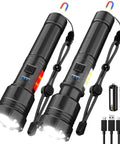 Ultra Bright 10000 Lumen USB Rechargeable Flashlight With XHP50.2 LED Zoomable Beam Magnetic Tail Cap 7 Modes Torch 2 Pack