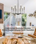 Eight Light Modern Black Farmhouse Chandelier For Dining Room Living Room Kitchen Foyer And Bedroom With Candle Style Illumination And 360 Degree Lighting For High Ceilings This Dope Fixture in living room setup