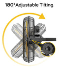 Heavy Duty 5400 CFM 20-Inch Outdoor Wall Mount Fan With High Velocity Air, 3 Speed Settings, showing 180° adjustable tilting