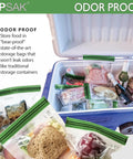 Odorproof Dry Bags For Backpacking And Camping Storage shown in cooler with food sealed, reusable resealable 9x10 inch two pack.