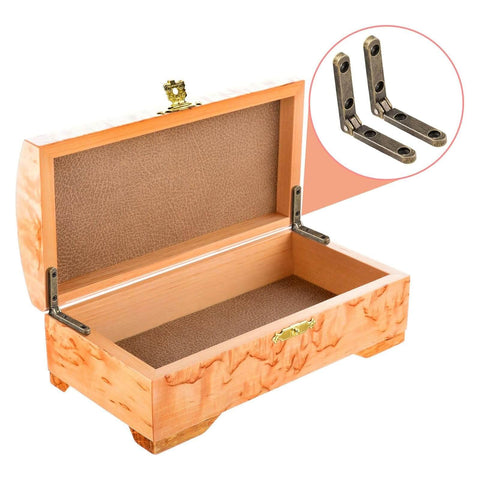 Heavy Duty 90 Degree Small Hinge Set For Wooden Boxes And Miniature Furniture Craft Projects Jewelry Cases Cabinets And Drawers Includes 20 Sets With Screws For Easy Installation shown installed on a wooden box