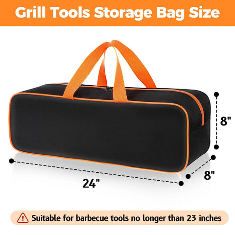 Large Capacity Grill Utensil Storage Bag For Outdoor Grilling Holds Long Utensils Up To 23 Inches With Heavy Duty 1680D Oxford Fabric
