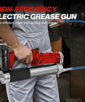 User holding 2 In 1 Cordless Electric Grease Gun Kit With 12000 PSI Output, 5.3 Oz Per Min, Dual Pistol And Straight Grip, LED Light