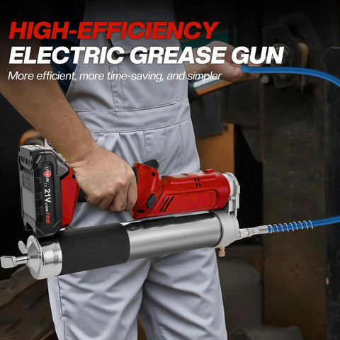 User holding 2 In 1 Cordless Electric Grease Gun Kit With 12000 PSI Output, 5.3 Oz Per Min, Dual Pistol And Straight Grip, LED Light