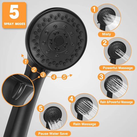 Matte Black High Flow Stainless Steel Shower System with 8 Inch Rainfall Showerhead and 5 Setting Handheld Spray Modes