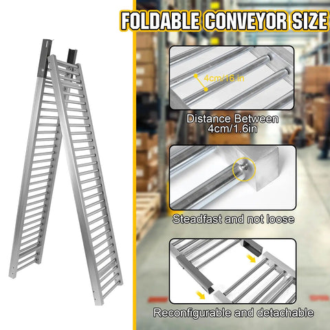 Heavy Duty Unpowered Roller Conveyor With Stainless Steel Frame For Warehouse Loading And Unloading Heavy Boxes Up To 440 Lbs, Foldable design details.