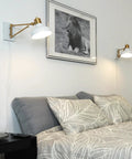 1 Light Plug In Or Hardwire Swing Arm Wall Sconce With White Finish Brass Accents White Cloth Cord Mounted Bedside Lamp