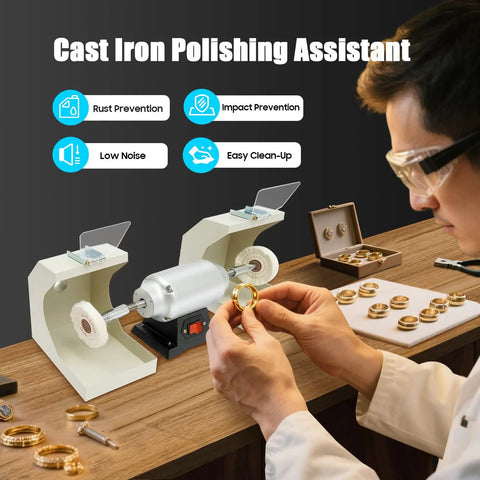 Top Shelf Heavy Duty 550W Dental Polishing Lathe Machine Solid As A Rock 3000 Rpm Bench Buffer Polisher with ring detail in workshop