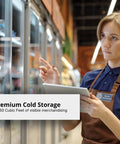 Kickass 23 Inch Commercial Reach In Refrigerator With Right Hinged Split Glass Doors Providing Twenty Point Five Cubic Feet Of Space For Kitchen Crews Staging Prep Batches And Backup Gear, with woman checking stock.