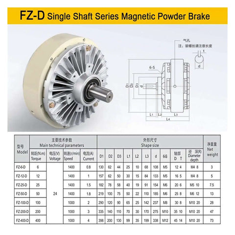 Pro Grade Magnetic Powder Brake Tension Controller Kit For Textile Machines Magnetic Particle Brake DC 24V 6Nm To 400Nm Torque Range