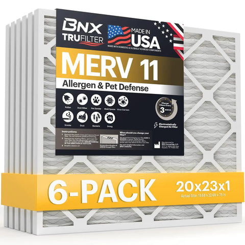 20x23x1 MERV 11 Pleated Air Filter For HVAC And AC Systems Six Pack Made In USA Allergen Defense Electrostatic Media packaging