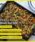 Seasoned Cast Iron Casserole Pan 9 By 13 Inch Heavy Duty Bake Dish with green bean casserole and crispy topping