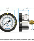 Stainless Steel Start And Clean Filter Pressure Gauge One Quarter Inch NPT Two Inch Dial Back Mount With Rotatable Plastic Frame