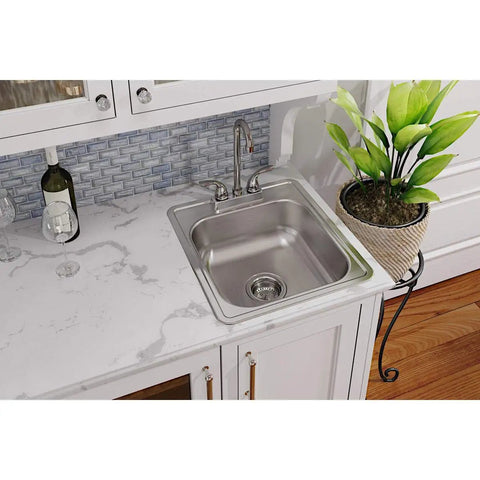 Single Bowl Top Mount Stainless Steel Bar Sink 17 By 19 Inch Deep Six Three Sixteenths Inch ADA Compliant 300 Series Steel