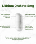 Low Dose 5mg Lithium Orotate Capsules For Gentle Absorption And Big Bioavailability, Stable Mineral Salt Form, Non GMO Gluten Free, 240 Count For Everyday Wellness And Balanced Mood Support, single capsule image