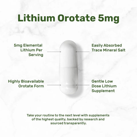 Low Dose 5mg Lithium Orotate Capsules For Gentle Absorption And Big Bioavailability, Stable Mineral Salt Form, Non GMO Gluten Free, 240 Count For Everyday Wellness And Balanced Mood Support, single capsule image