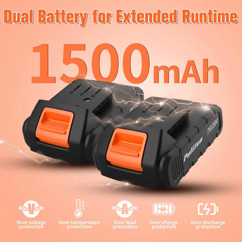 Dual 1.5Ah batteries for 20V Cordless Drill Driver With Dual Batteries, 30Nm Torque, 21 Plus 1 Clutch, LED Light in orange