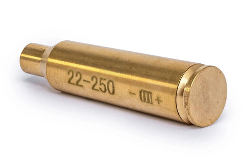 Close-up of Red Laser Boresight For 22 250 Caliber Rifles Brass Body Built To Last Class IIIA Under 5mW 635 To 655 Nm Visible Red Beam Dot.