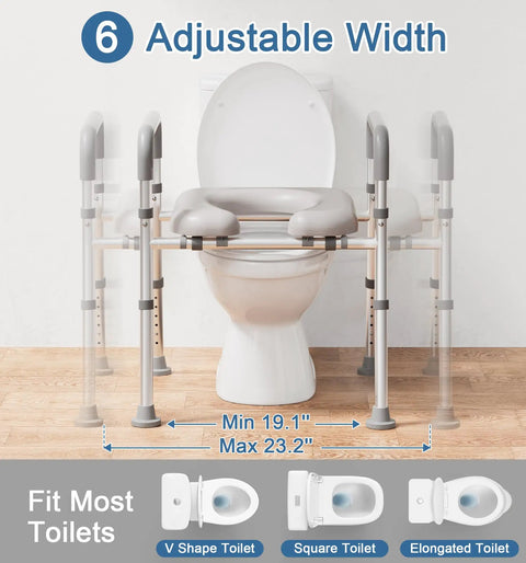 Rock Solid Heavy Duty Raised Toilet Seat With Secure Side Handles For Seniors And Mobility Needs Supports Up To 400 Pounds Built Tough Aluminum Frame Non Slip Rubber Feet
