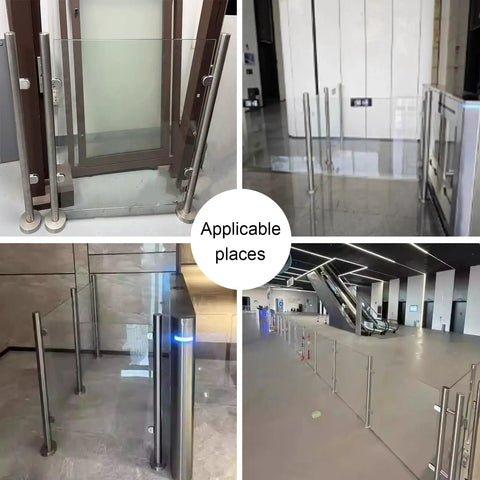 Top Shelf Metal Security Gate Featuring Heavy Duty Clear Acrylic Barriers For Warehouses Offices And Retail Spaces Built Tough with polished stainless steel design.