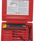 Red case with Right Angle Drill Attachment Kit For Tight Spaces, including 90 Degree Adapter, extension, bits, and wrench.