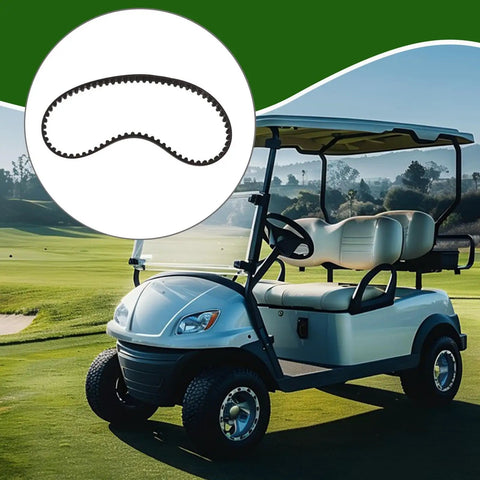 Timing Belt Replacement For Golf Cart Engine Part No Sweat Install Outdoor Spare 59cm Circumference 1.2cm Wide 0.6cm Thick Part 26626 Durable Automotive Grade Belt For Reliable Power Transfer And Smooth Starts. shown above a golf cart