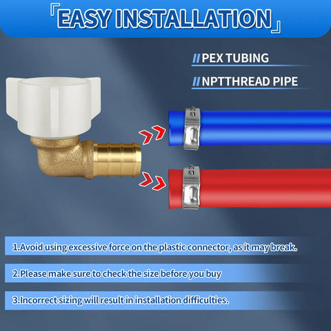 Half Inch PEX Swivel Elbow Faucet Connector With Lead Free Brass Fittings And 90 Degree NPT NPSM Adapter Includes Stainless Steel PEX Clamps For RV Camper Water Lines And Home Plumbing Easy Install, PEX tubing and NPT pipe