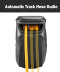 Retractable Three Eighths Inch 50 Ft Flex Hybrid Air Hose Reel with Quick Connect, automatic track hose guide visible