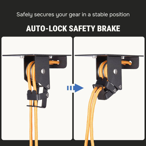 Auto-lock safety brake for Garage Ceiling Cargo Hoist With Metal Pulley System Capable Of Holding 150 Lbs 5.5 Inch Low Profile Storage Lift