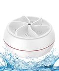 Hella Compact Mini Portable USB Washing Machine for Laundry and Dishes Ultrasonic Sink Turbo Washer on water surface.