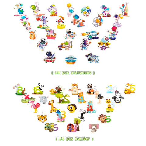 3D Cartoon Puzzle DIY Paper Craft Kit For Creative Building And STEM Projects That Sparks Learning Includes 176 Pieces Across Numbers Astronauts Athletes Vehicles Veggies And Letters For Fun Home Office Decor And Educational Activities, 25 pcs astronaut and number set