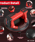 Red electric vacuum suction cup lifter with LED display, 8-inch base, auto start pump, dual 3000mAh batteries, 440 lb max load.