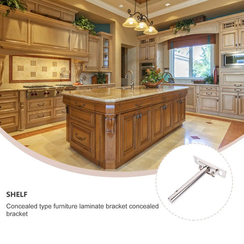 4 Sets Concealed Blind Floating Shelf Brackets With Screws in a kitchen, heavy duty iron, silver finish, no fuss install
