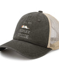 Its Too Peopley Outside Womens Vintage Trucker Cap with adjustable buckle, beige mesh back, and black front panel.