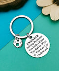 Keychain Gift For Students And Pros Alike A Funny Yet Practical Graduation Token For Mechanical Civil Architectural Software And Electrical Engineers And A Great Teacher Appreciation Gift shown with 30mm stainless steel engraved pendant and gear charm.