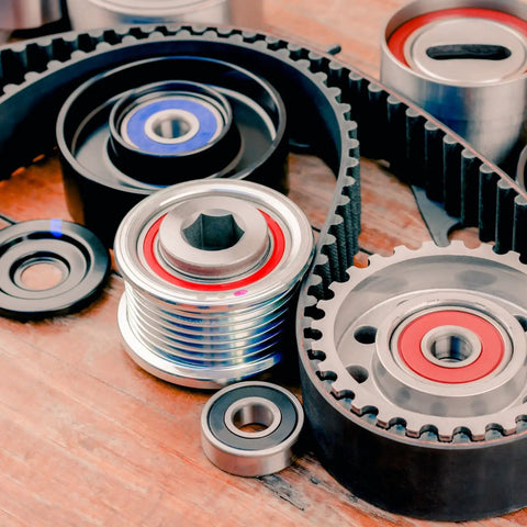 Beefy 8M Timing Belt With 632mm Circumference And 20mm Width, 79 Teeth, Black Rubber Synchronous Belt For Industrial Machines And DIY Projects, Durable 8mm Pitch Belt shown with pulleys on wooden surface