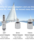 SeaSierra metal adapter kit for outboard gear lube pump; features 3/8 swivel, 8mm, and 10mm adapters.