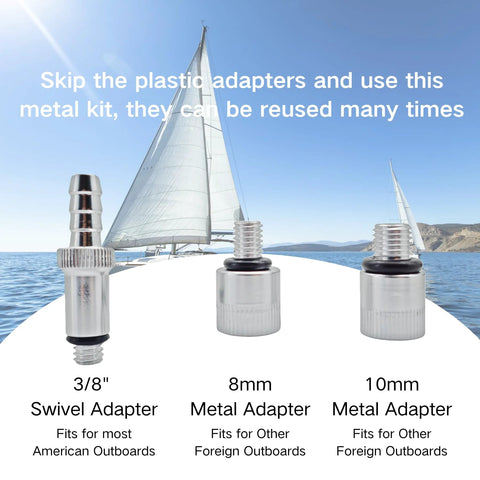 SeaSierra metal adapter kit for outboard gear lube pump; features 3/8 swivel, 8mm, and 10mm adapters.