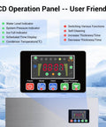 LCD control panel of 600 Lbs Per Day Commercial Ice Maker with operational indicators and control buttons visible.