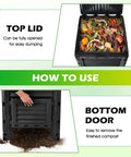Outdoor Compost Bin 80 Gallon Aerated Compost Box With Top Flip Lid showing full kitchen waste and garden scraps