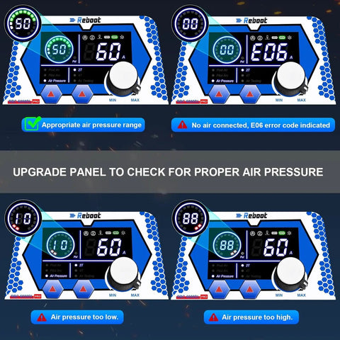 Display panel of 60 Amp Plasma Cutter With Pilot Arc Non Contact Ignition Dual Voltage 120V And 240V Large Digital Smart Screen